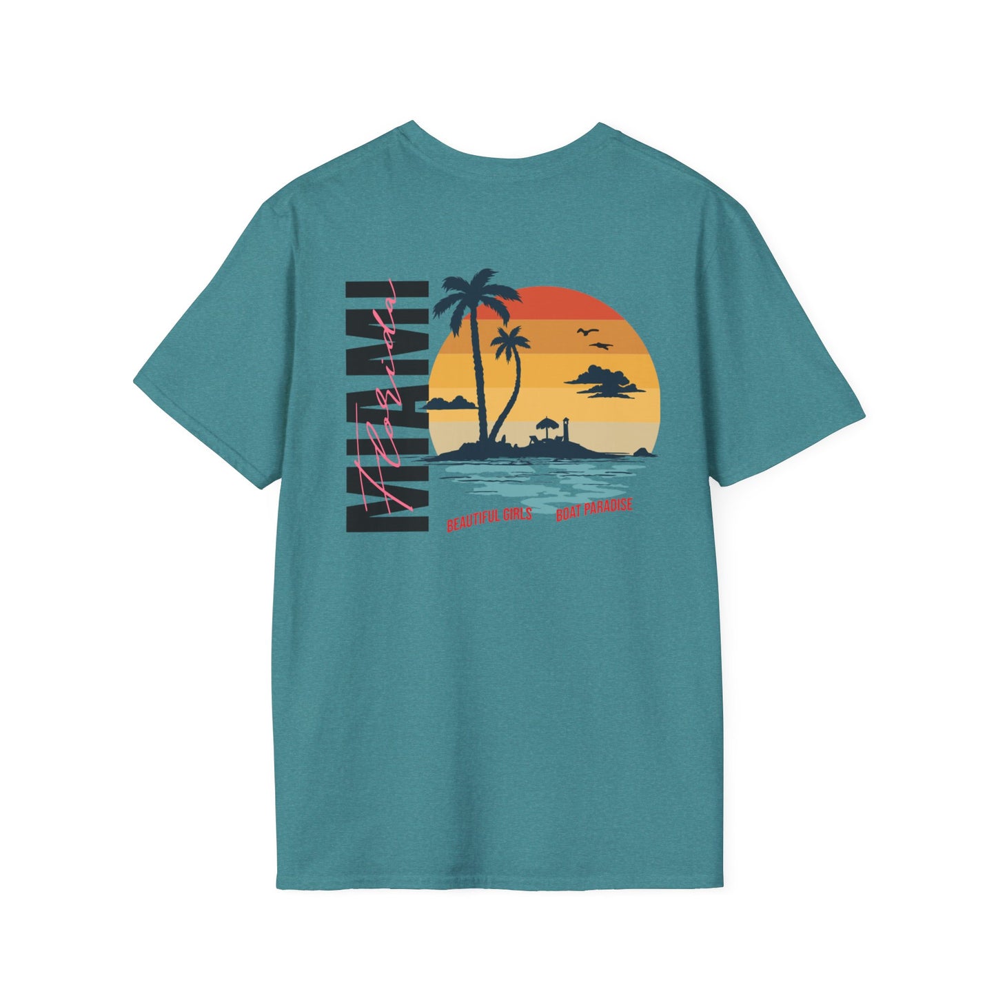 Miami Beach Sunset Unisex Softstyle T-Shirt - Perfect for Summer Vibes