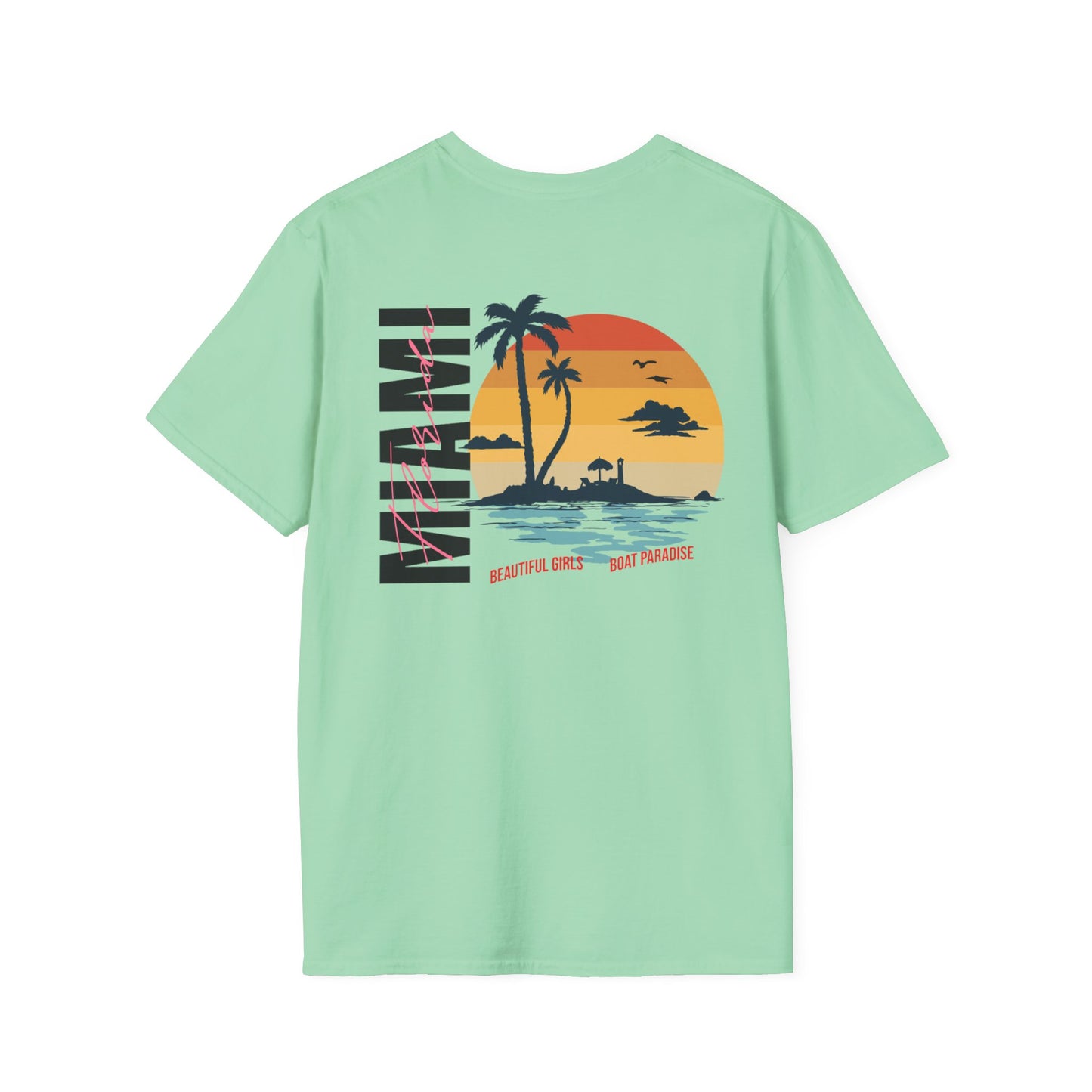 Miami Beach Sunset Unisex Softstyle T-Shirt - Perfect for Summer Vibes