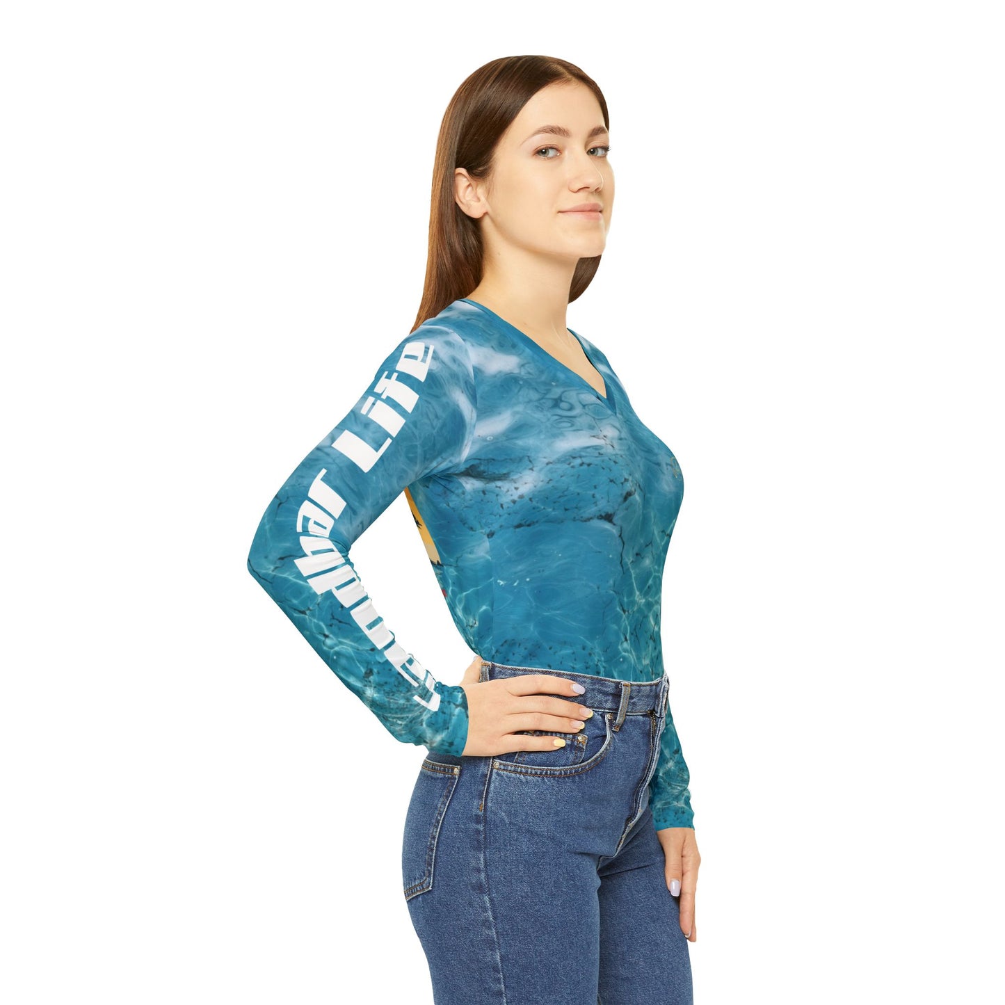 Sleeve V-Neck Shirt, Beachwear, Summer Fashion, Vacation Outfit, Water-Themed Apparel, Sports