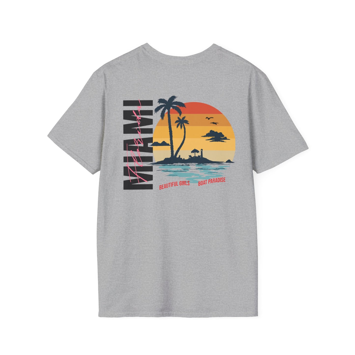 Miami Beach Sunset Unisex Softstyle T-Shirt - Perfect for Summer Vibes