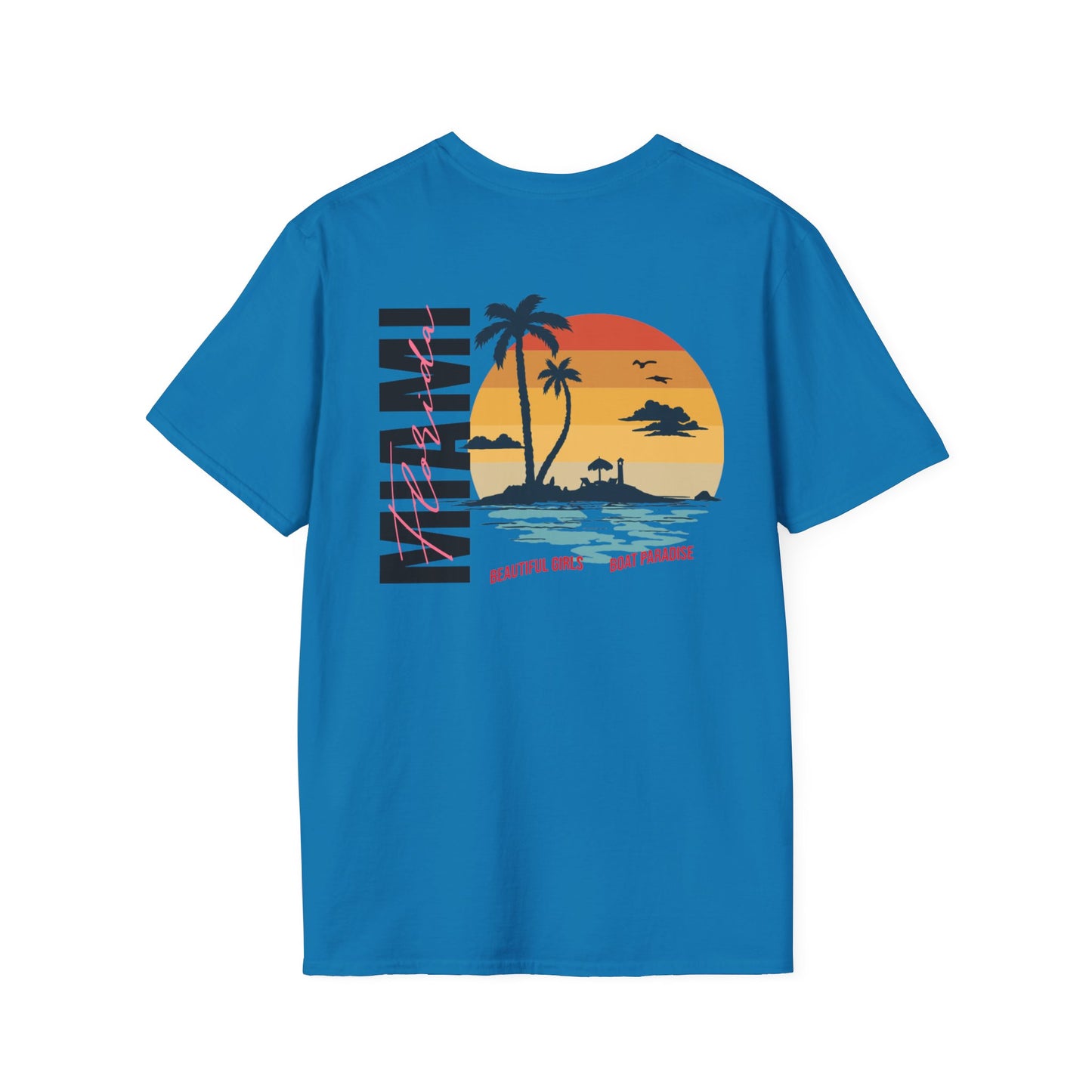 Miami Beach Sunset Unisex Softstyle T-Shirt - Perfect for Summer Vibes