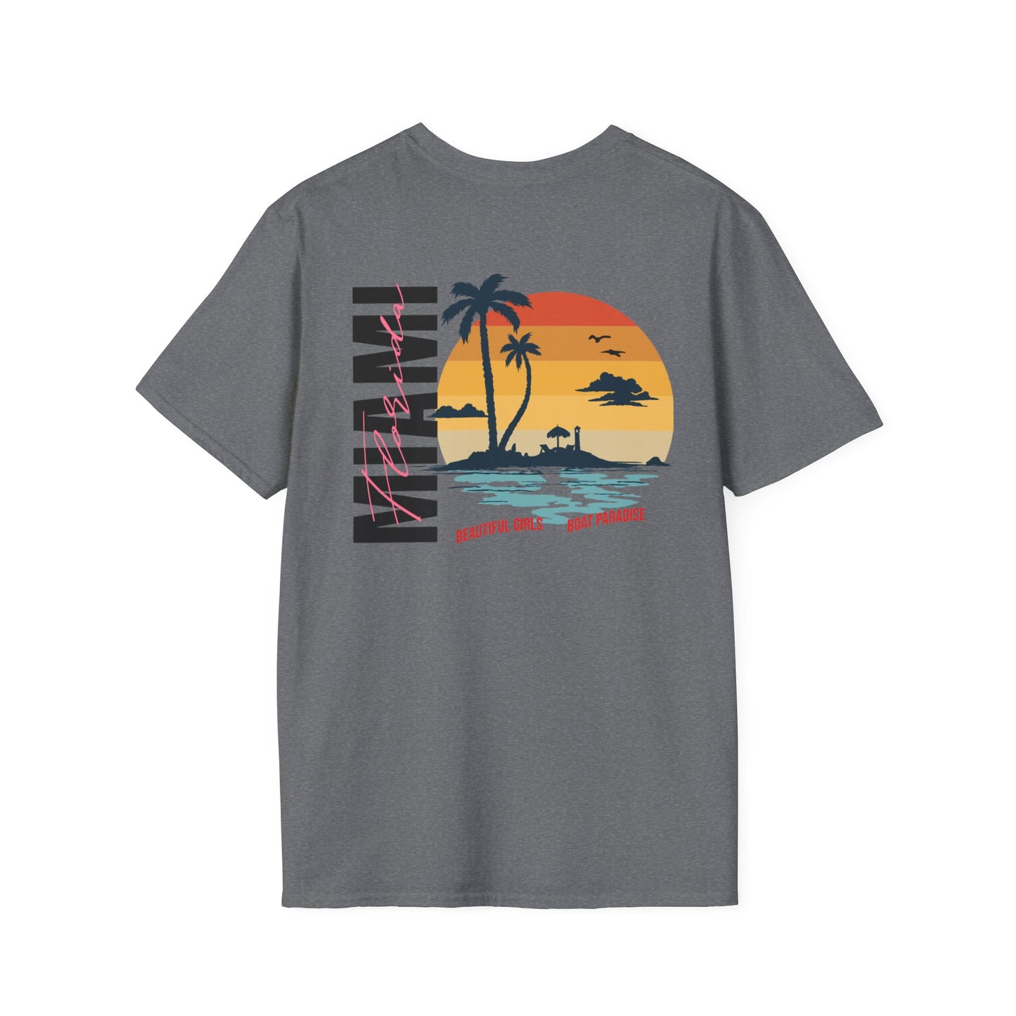 Miami Beach Sunset Unisex Softstyle T-Shirt - Perfect for Summer Vibes