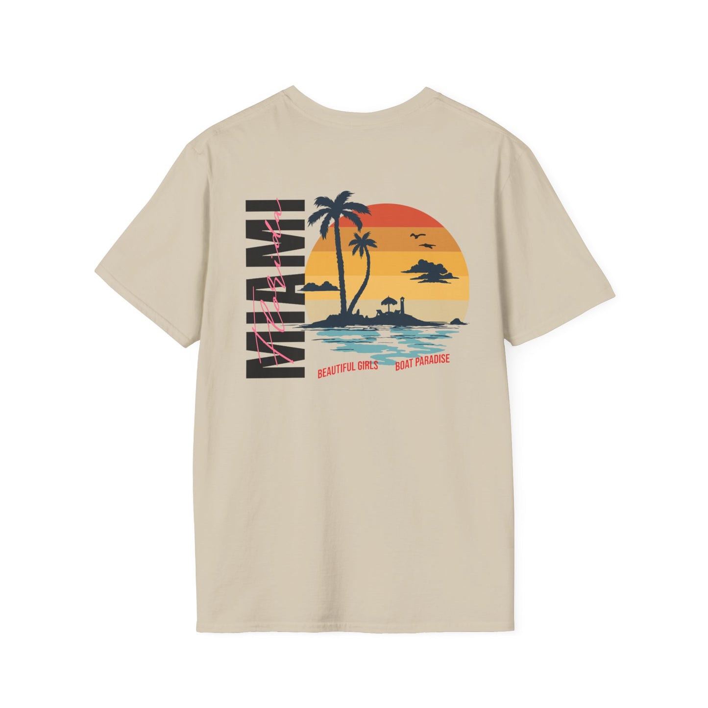 Miami Beach Sunset Unisex Softstyle T-Shirt - Perfect for Summer Vibes