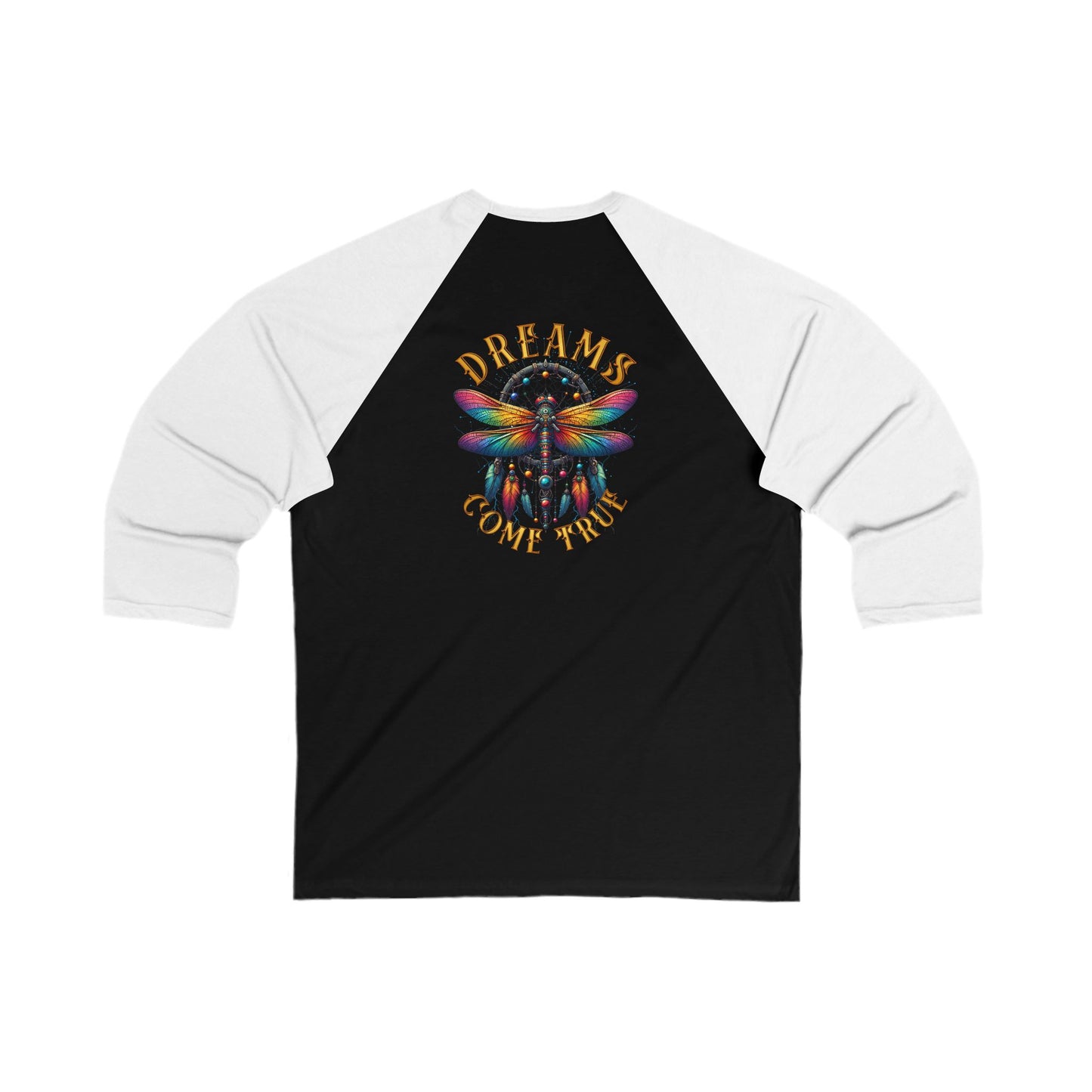 Dreams Come True - Unisex 3/4 Sleeve Shirt with Colorful Dragonfly Design T-Shirts