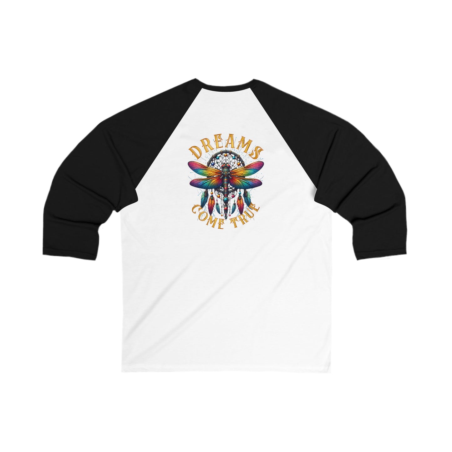 Dreams Come True - Unisex 3/4 Sleeve Shirt with Colorful Dragonfly Design T-Shirts
