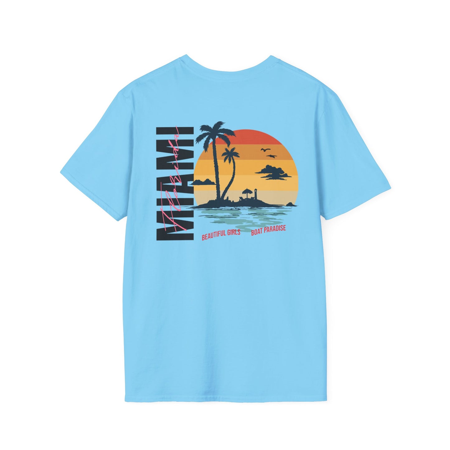 Miami Beach Sunset Unisex Softstyle T-Shirt - Perfect for Summer Vibes