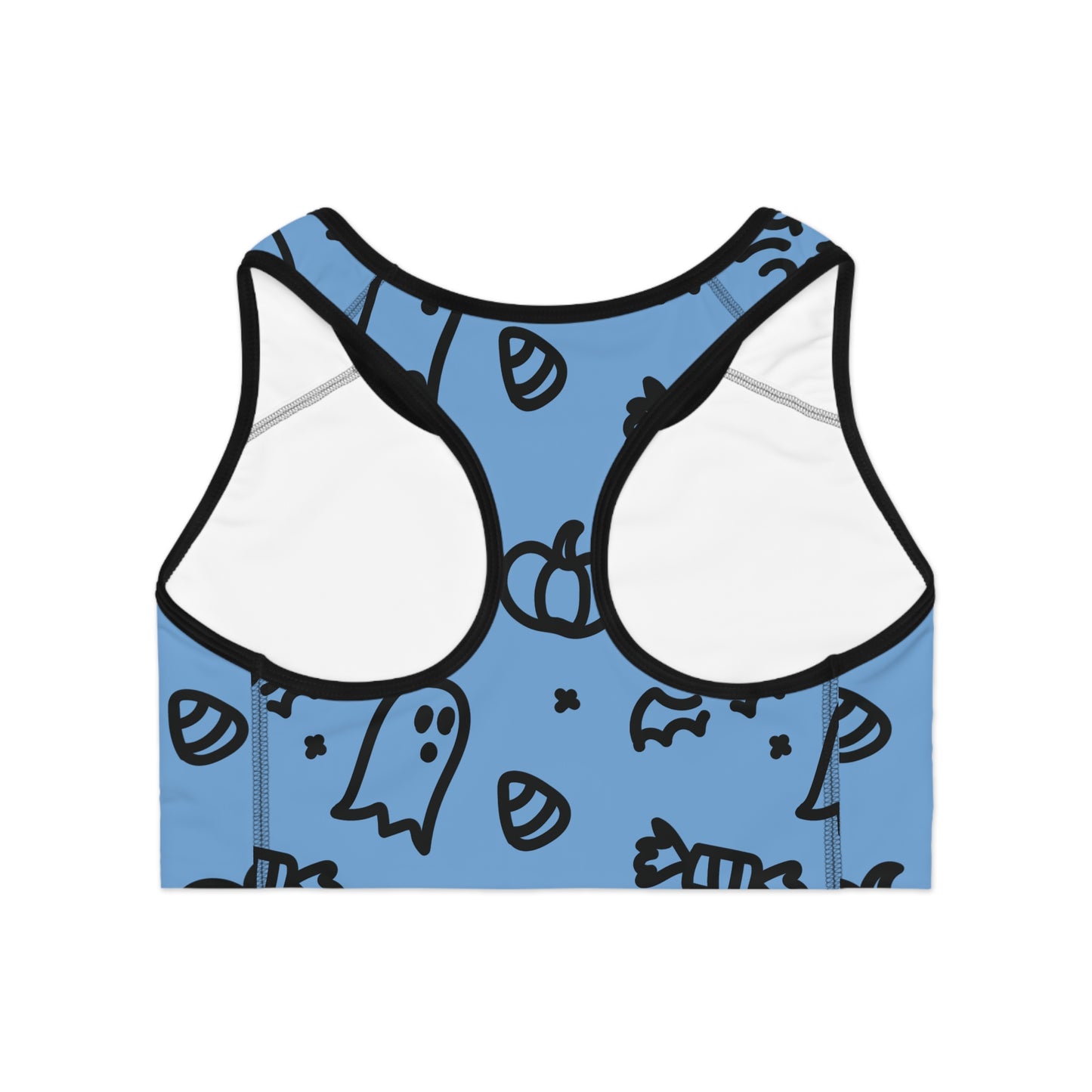 Halloween Sports Bra - Spooky Ghosts and Candy Design, Fitness Apparel for Halloween Workouts, Cute Activewear, Gym Top, Holiday Gift Idea