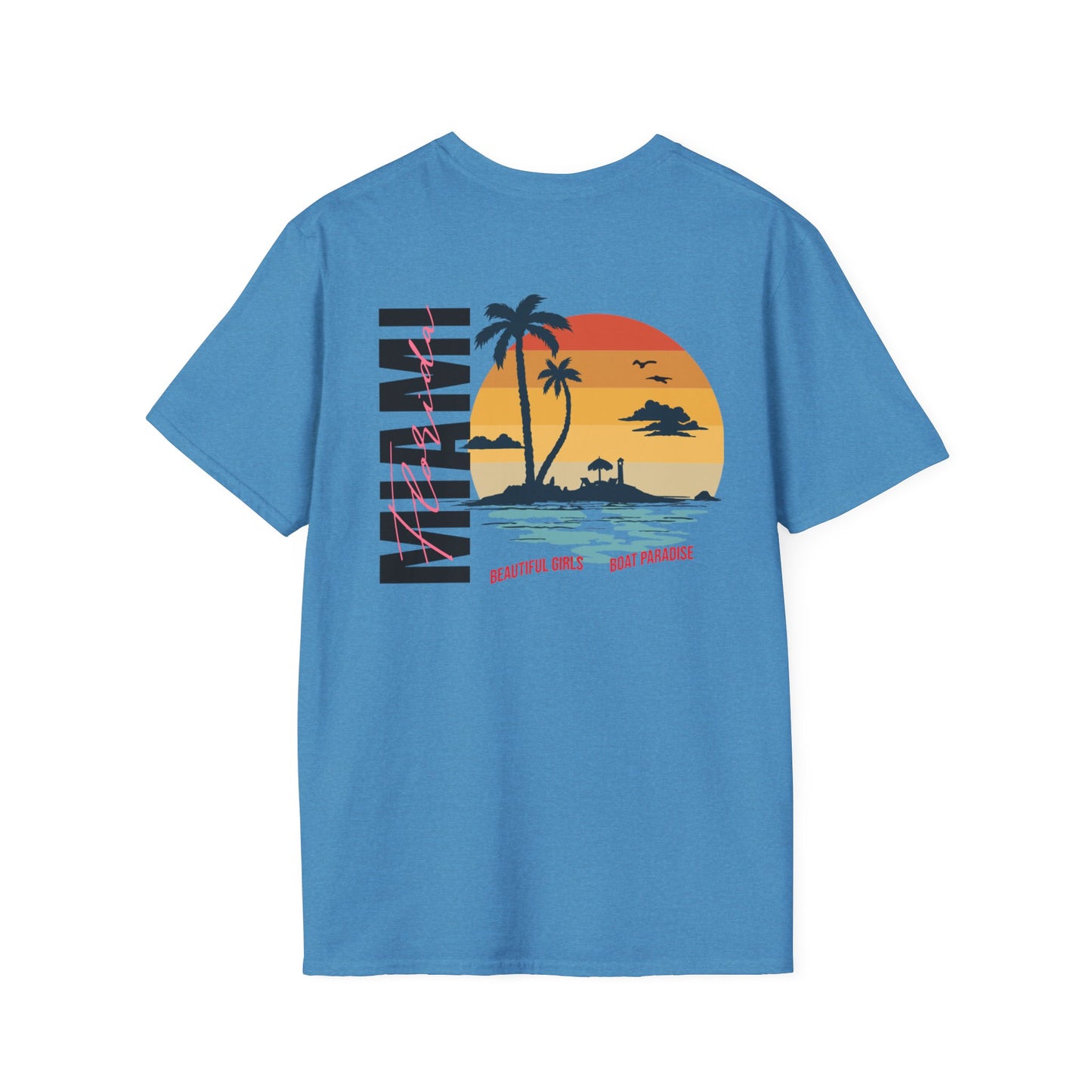 Miami Beach Sunset Unisex Softstyle T-Shirt - Perfect for Summer Vibes