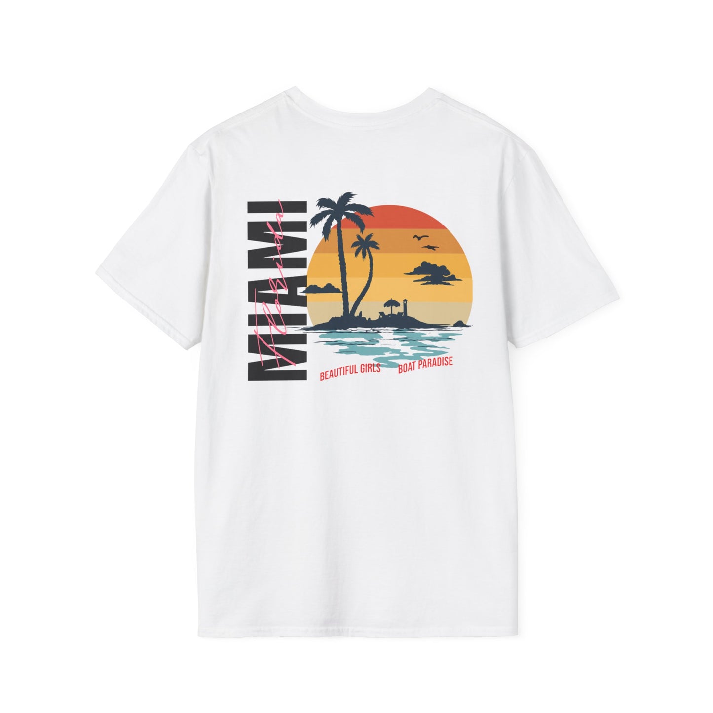 Miami Beach Sunset Unisex Softstyle T-Shirt - Perfect for Summer Vibes