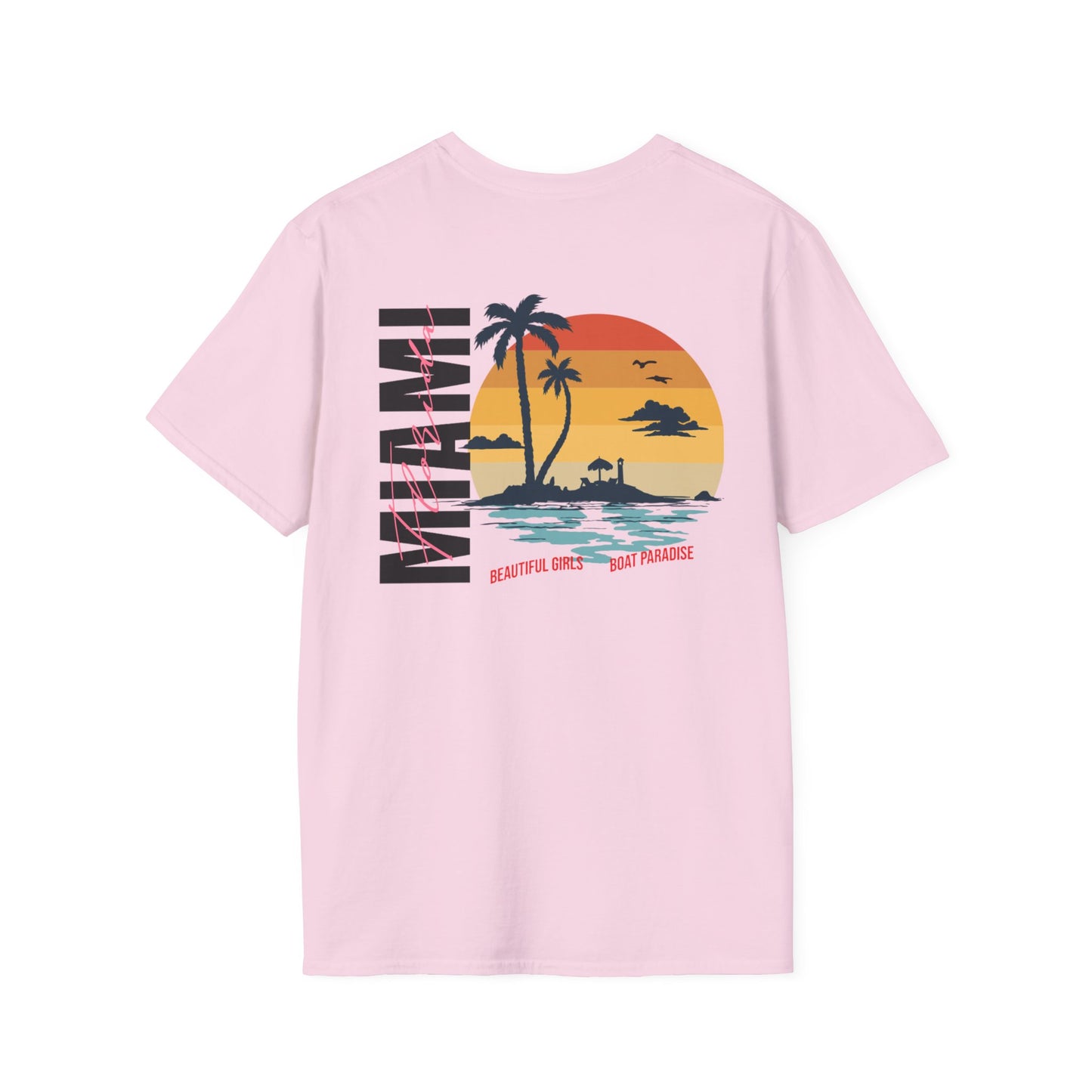 Miami Beach Sunset Unisex Softstyle T-Shirt - Perfect for Summer Vibes