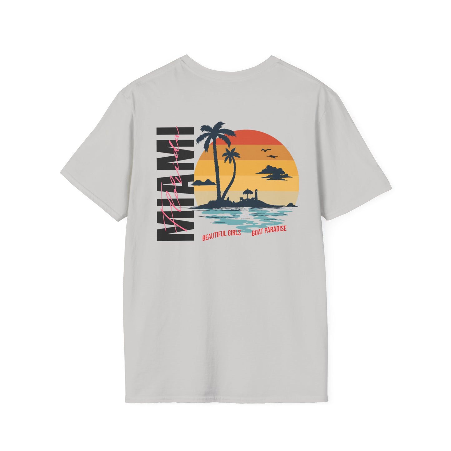Miami Beach Sunset Unisex Softstyle T-Shirt - Perfect for Summer Vibes