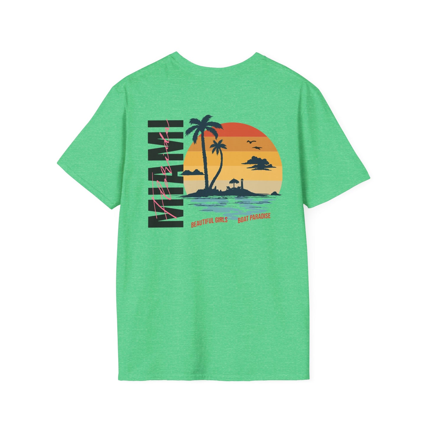 Miami Beach Sunset Unisex Softstyle T-Shirt - Perfect for Summer Vibes