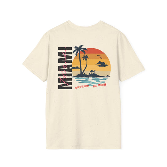Miami Beach Sunset Unisex Softstyle T-Shirt - Perfect for Summer Vibes
