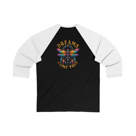 Dreams Come True  - Unisex 3/4 Sleeve Shirt with Colorful Dragonfly Design T-Shirts